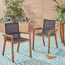 How to replace lawn chair mesh. Saul Outdoor Acacia Wood And Mesh Dining Chairs Set Of 2 Teak Black Walmart Com Walmart Com