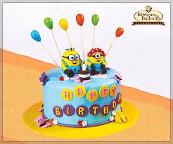 Children S Birthday Birthday Cake Ribbons And Balloons Cake Images With Price Wow Your Little Ones With This Adorable Charming And Abdolutely Cute Character Despicable Minion Cake From Rnbmangaloreman Minion Cake Despicable Minions Cake