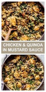 Add a pinch of salt and the toasted quinoa. Creamy Chicken And Quinoa In Mustard Sauce With Mushrooms And Spinach This One Pan Meal Does Quinoa Recipes Healthy Chicken Quinoa Recipes Quinoa Recipes Easy