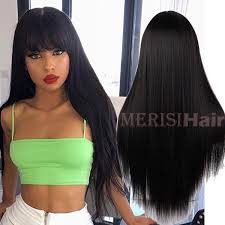 Bangs are one of those things that look good with any style of hair whether your locks are straight or curly, thin or for a short wavy hairstyle, tousled bangs look best for a relaxed look. Beautiful Long Straight Hair Wig With Bangs Synthetic Wig For Women Color Black Wish