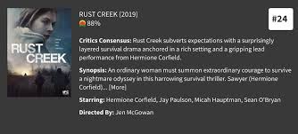Hermione corfield stars as a college student who becomes lost while on a road trip and is hunted by criminals who believe her to be a. Stu Pollard On Twitter Amazing News On Monday Morning And Taxday Rustcreek Is On Rottentomatoes List For Best Movies Of 2019 So Proud Of My Amazing Rust Creek Crew And Cast And