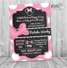 Create your own custom baby shower invitation in minutes. Minnie Mouse Baby Shower Invitation Pink And Black Minnie Mouse Baby Shower Invites Baby Shower Invitations For A Girl By The Party Stork Catch My Party
