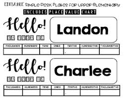 Simple Desk Name Tags Upper Elementary Editable Place Value Chart Decimal