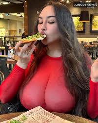 Louisa Khovanski Sexy Photos Showing Off Her Enormous Boobs in a Hot Red  See-Through Top at the Mall - AZNude