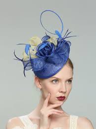 Wir helfen euch, den passenden hochzeitsspruch zu finden. Fascinator Hut Hochzeit Blue Leinen Federn Royal Vintage Braut Haarschmuck Milanoo Com