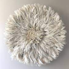 Bamileke Feather Juju Hat White Rustic White Wood