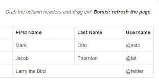 Useful Jquery Resizable Table Columns Drag And Drop Table In 2020 Jquery Column First Names