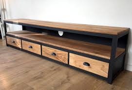 Meuble Tv Acier Et Chene Massif Meuble Tv Bois Metal Mobilier De Salon Meuble Tv