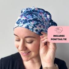 Blue/black Tie Dye Scrub Cap Hat, Soft Stretchy Headband Style Bouffant  Cap, OR Hat
