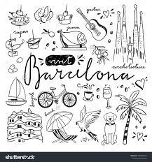Cute Sketch Symbols Of Barcelona Catalonia And Spain Travel Icons Drawings Set In Hand Drawn Stylebarcelona Cataloni Cute Sketches Travel Doodles Travel Icon