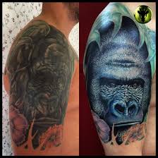 55+ incredible cover up tattoos before and after | cuded. Gorilla Cover Up Tattoo Work In Color By Joe Tattoo Anansi Munich Germany Tattoo Work Old Tattoos Tattoos