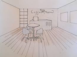 Perspectief Tekening Inrichting Koffiebar Interieurschets Koffiebar Perspectief Tekening