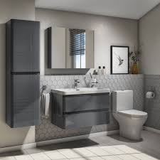 Showing results for high gloss bathroom vanity. 800mm Dark Grey Wall Hung Vanity Unit With Basin Portland Better Bathrooms