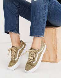 Black And Gold Vans Old Skool Vans Unisex Old Skool Lace Up Sneakers In Gold Glitter In Gold True White Image 2 Leather Shoes Woman Sneakers Buy Shoes Online