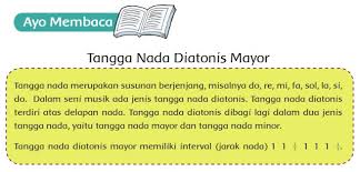 Jika pentatonis ada 5 nada, untuk jenis diatonis ada 7 nada dengan 2 macam interval. Ciri Tangga Nada Mayor