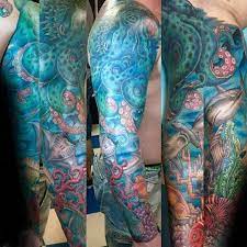 Even a flawless ocean sleeve tattoo is hardly enough to honor the gifts of the deep blue. 40 Ocean Sleeve Tattoos For Men Underwater Ink Design Ideas Tattoos For Guys Sleeve Tattoos Ocean Sleeve Tattoos
