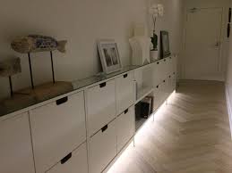 Our Narrow Hall With Ikea Shoe Drawers Led Strip Lighting Underneath And Mirror Tops Bookshelves Built B House Interior Colorful Furniture Led Strip Lighting