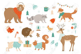 Check spelling or type a new query. Winter Animals Decor Flat Vector Illustration Cartoon Animalistic Christmas Collection With Xmas Decorative Elements Cute Animals Hedgehog Hare Bear Raccoon Fox Deer Squirrel Wearing Winter Clothes Royalty Free Cliparts Vectors And Stock