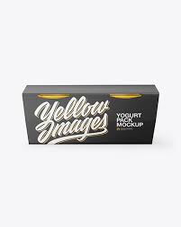 Download Yogurt 4 Pack Mockup In Box Mockups On Yellow Images Object Mockups