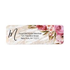 Chic Pink Floral Gold Marble Address Label Monogram Gifts Unique Design Style Monogrammed Diy Cyo Customize Pink Floral Pink Gifts Chic Pink