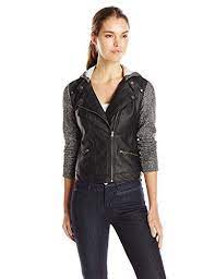 New Search Women S Fake Leather Based Moto Jacket With Fleece Heather Sleeves Cutest Womens Faux Leather Moto Jacket Womens Faux Leather New Look Women