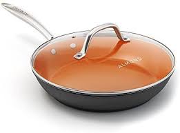 Amazon Com Nonstick Ceramic Copper Frying Pan Non Stick Skillet With Glass Lid Round Aluminum Saute Pan For Gas E Copper Frying Pan Skillet Pan Frying Pan
