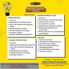 Silahkan di share dan di. Lowongan Pekerjaan Di Orion Store Purwokerto Banyumaskarir Com