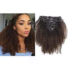 Each clip is approximately 14 human hair (hair measured when pulled straight) hair can be cut to match Amazon Com Lacer Ombre Remy Clip In Human Hair Extensions Afro Kinky Curly Clip 4b 4c Real Remy Natural Black Hair Extension Clip In Human Hair Two Tone T 1b 4 Dark Brown Color