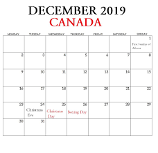 Canada December 2019 Bank Holidays Calendar Holiday Calendar Canada Holiday Calendar