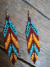 Feather Seed Bead Earringsnative American Style Beaded Etsy Bead Weaving Patterns Beaded Bracelet Patterns Bead Embroidery Patterns