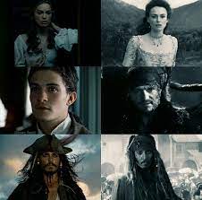 Additionally all the pirates giving jack a part of his wardrobe ruins the mystery of his outfit entirely. Elizabeth Swan Will Turner And Jack Sparrow The Curse Of The Black Pearl And Dead Men Tell No Tales Pirates Of T Pirates Of The Caribbean Pirates Caribbean