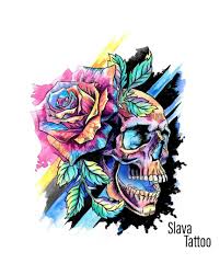 Stanislavaterskaya Slavatattoo Tattoodesing Tattooideas Tattoosketch Color Sketch Art Tattoowatercolor Skull Rose Tattoos Skull Artwork Skull Pictures