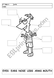 Printable preschool body parts worksheet. Cut And Paste Phineas Body Parts Esl Worksheet By Cristinacarre