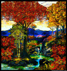 These stained glass texture background files come in 6 unique styles and 7 color variations. Tiffany Fall Landscape Stained Glass Window
