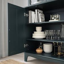 Lommarp Cabinet With Glass Doors Dark Blue Green 33 7 8x78 3 8 Ikea Glass Cabinet Doors Blue Painted Cabinets Glass Door