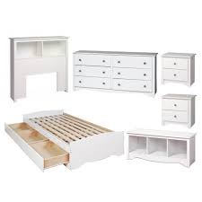White twin bed bedroom set. 6 Piece Kids Bedroom Set With 2 Nightstands Twin Bed Dresser And Headboard In White 1763530 Pkg