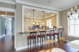 Open Area Between Kitchen Dining Room With Bar Seating Home Remodeling Half Wall Kitchen Kitchen Remodel Small