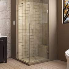 Dreamline Unidoor Lux 30 In X 30 3 8 In X 72 In Frameless Corner Hinged Shower Enclosure In Brushed Nickel Shen 2330300 04 The Home Depot Corner Shower Enclosures Frameless Shower Enclosures Shower Enclosure