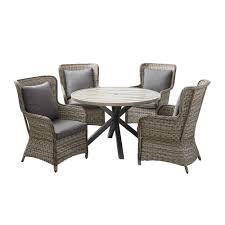 Better Homes And Gardens Victoria Outdoor Dining Patio Set Cushioned Wicker 5 Piece Walmart Com In 2020 Wicker Dining Set Round Outdoor Dining Table Affordable Outdoor Furniture