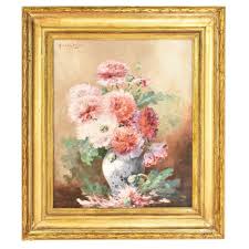 Peinture réaliste d'huile de fleur. Tableau Pivoine Tableaux Anciens Fleurs Fin Du Xixe Siecle Bolezart