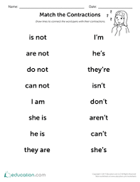 Second Grade Reading Writing Worksheets Match The Contractions Third Grade Worksheets Contraction Worksheet Homeschool Worksheets