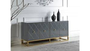 Brass gold arc table lamp with gold sphere shade. Fitz Grey Buffet With Gold Accents