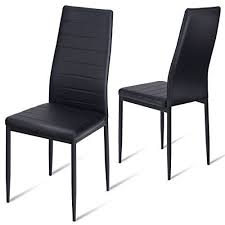 Giantex Set Of 2 Dining Chairs With Steel Frame High Back Pu Leather Elegant Design For Home Dining Chairs Leather Dining Side Chairs High Back Dining Chairs