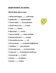 Spanish Worksheet Por And Para Language Resources Spanish Worksheets Spanish Lessons