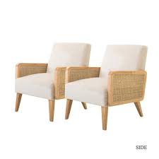 Jayden Creation Delphine Beige Cane Accent Chair Set Of 2 Hm18223 Beige S2 The Home Depot In 2020 Side Chairs Living Room Upholstered Accent Chairs Accent Chair Set