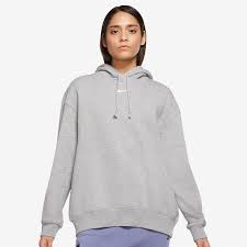 Nike Sportswear Womens Collection Essentials Fleece Hoodie Dark Grey Heather Base Grey White Tops Womens Clothing