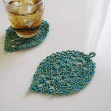 葉っぱモチーフのかぎ編みコースター 同色2枚set ニュアンスグリーン 編み 図 かぎ編み コースター ドイリー 編み図