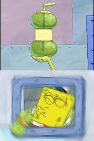 Conceptual packaging design for spongebob's kelp shake. Spongebob Drinking Kelp Juice Memetemplatesofficial