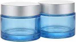 2pack 1.7 oz/50g Glass Jars with Silver Lids Refillable Cosmetic Containers  with Inner Liners Travel Jars for Cream Lotion Eyeshadow