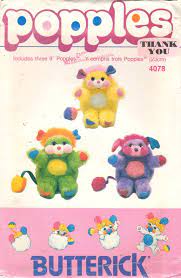Butterick 4078 416 1980s Soft Popples Pattern Putter Pretty Bit Potato Chip Vintage Stuffed Animal Toy Sewing 9 Inch Butterick Sewing Pattern Doll Toys Vintage Toys